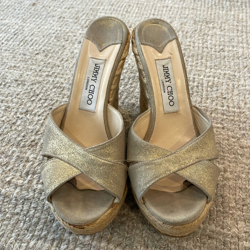 Jimmy Choo Espadrille Wedge Slides - Size 38